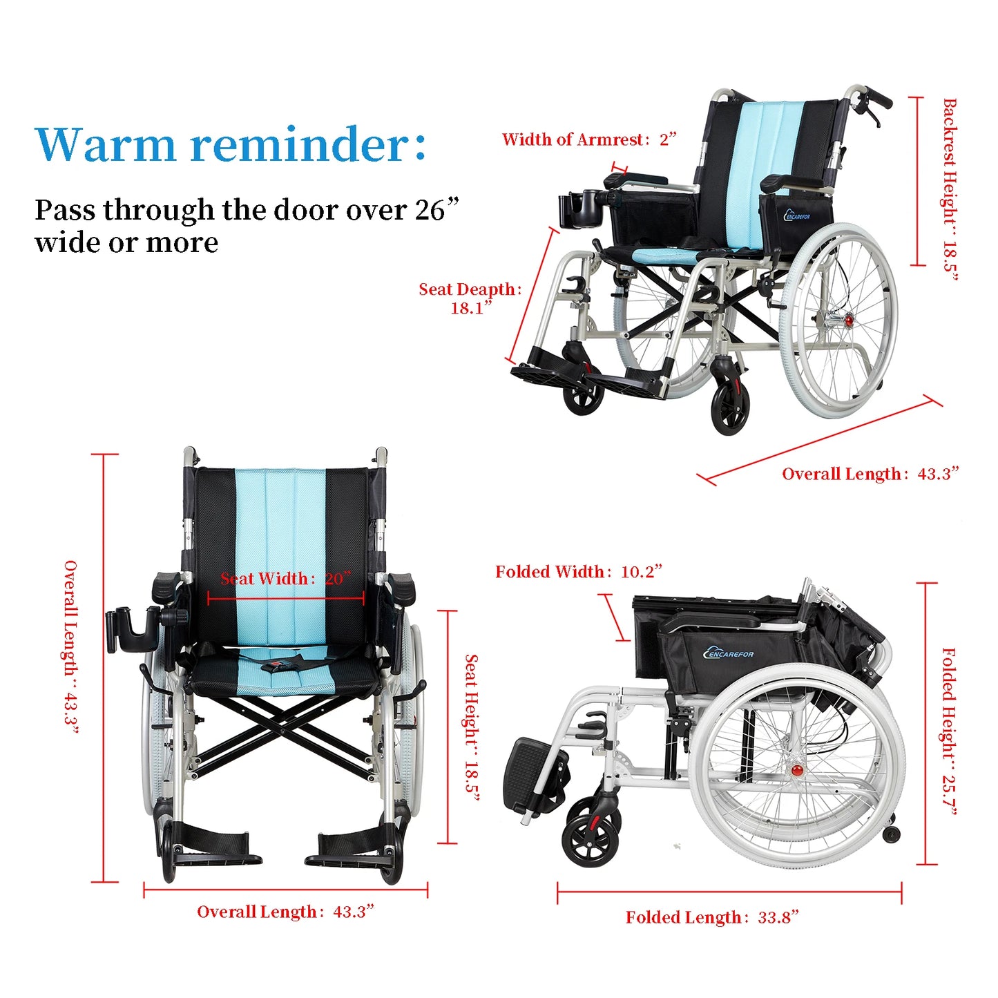 5.8KG Magnesium Ultra Lightweight Wheelchair, 20" Wide Seat Wheelchair for Adults, Foldable Portable  Self-propelled Wheelchair