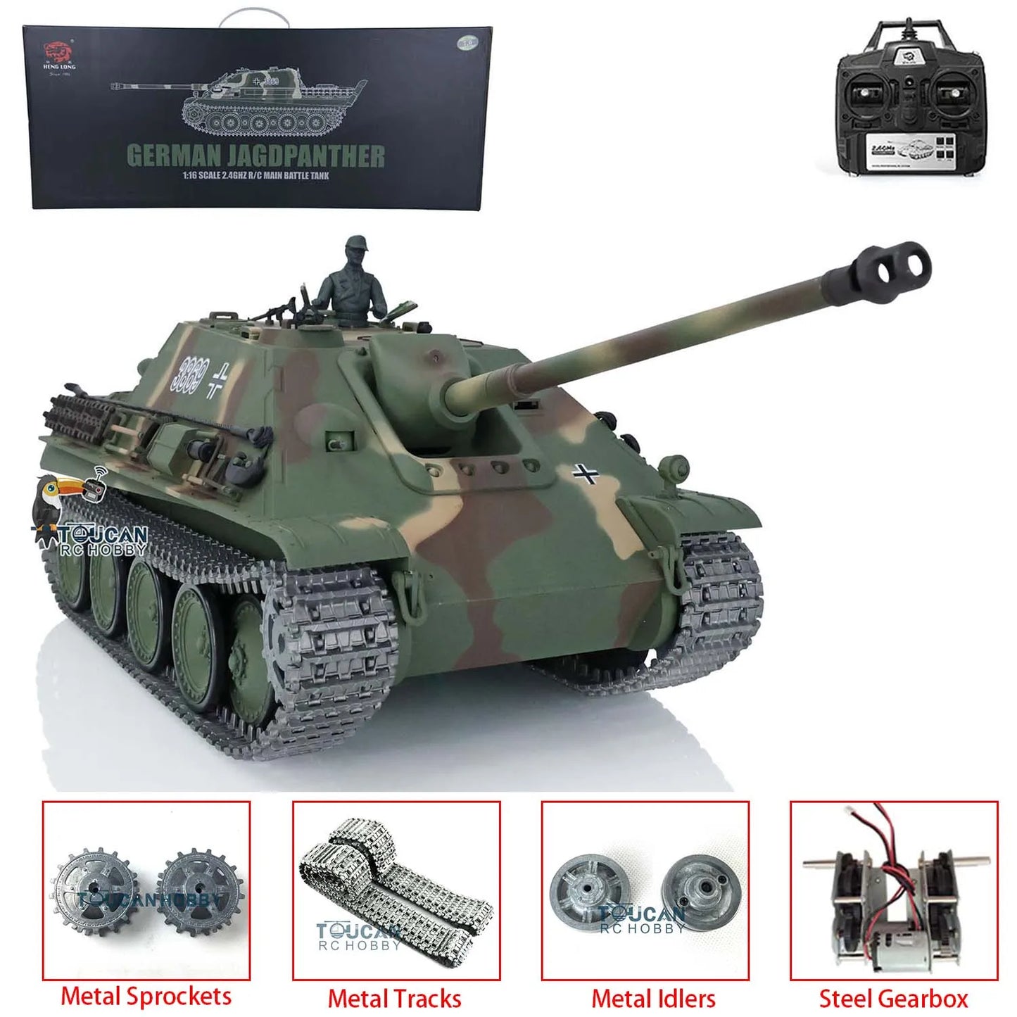 Henglong RTR RC Tank 3869 1:16 7.0 Upgraded Jadpanther Metal Tracks High Quality Military Toy Tanks TH17439-SMT7