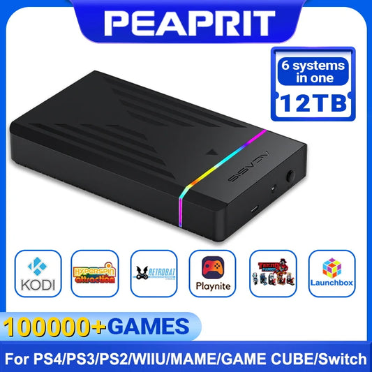 PEAPRIT 12TB Gaming HDD with Hyperspin Launchbox Retrobat Playnite 10W+ Retro Video Games Console for PS3/PS2/PS/Wii/WIIU/SWITCH