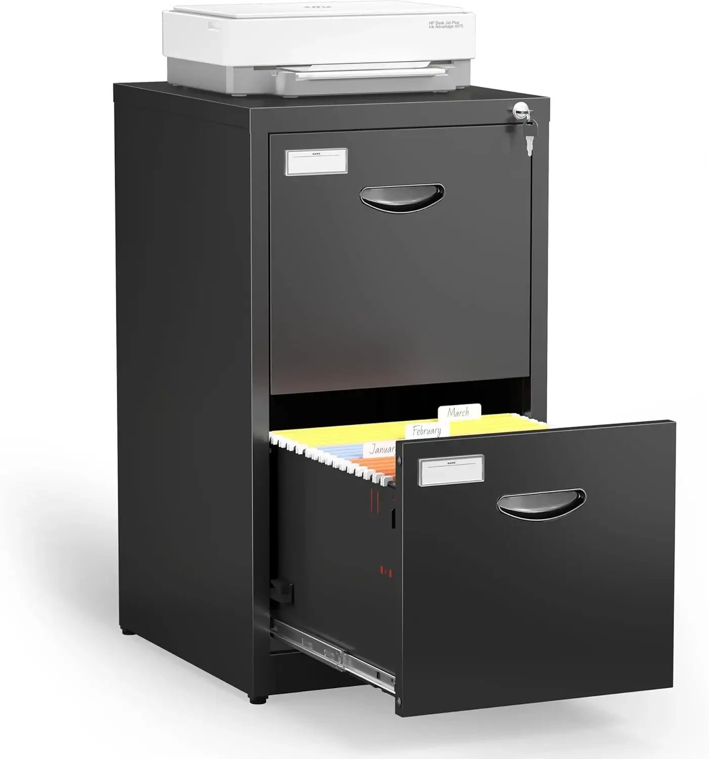 2 Drawer File Cabinet with Lock,Black Metal Filing Cabinets,Vertical Locking File Cabinet Fit Hanging Files, Letter,File Box