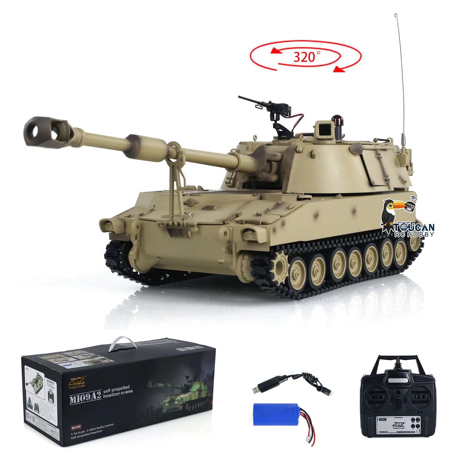 US Stock Tongde 1/16 M109A2 RC Howitzer RTR Self-Propelled Tank with Infrared BB Barrel Recoil Toy Model TH24239