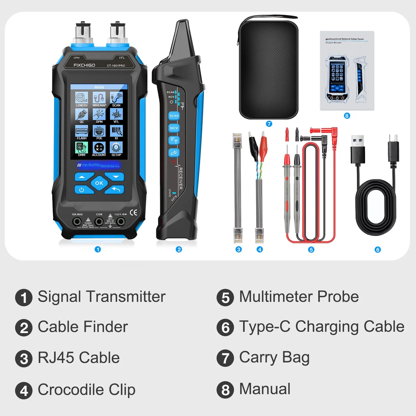 Network Cable Tester with Multimeter 4 in 1 Fiber Optical Power Meter Visual Fault Locator noise-free LAN Line Tracking