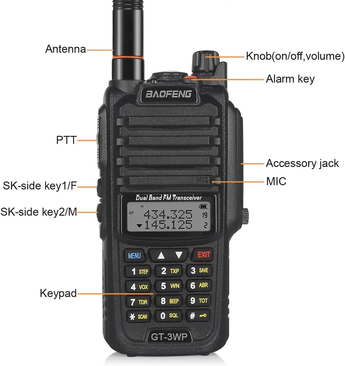 BAOFENG GT-3WP IP67 Dual Band Two-Way Radio, 144-148MHz 420-450MHz, Waterproof Dustproof Walkie Talkie Transceiver, Black 1 Pack