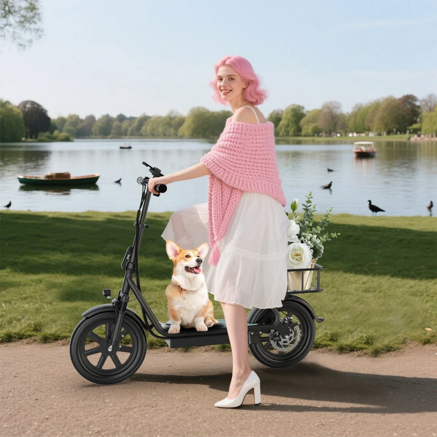 AOVOPRO ESBS 500W 14inch Electric Bicycle 10.4AH Battery 28Miles Max Range 22MPH Max Speed Shock Absorption Foldable Adult Ebike