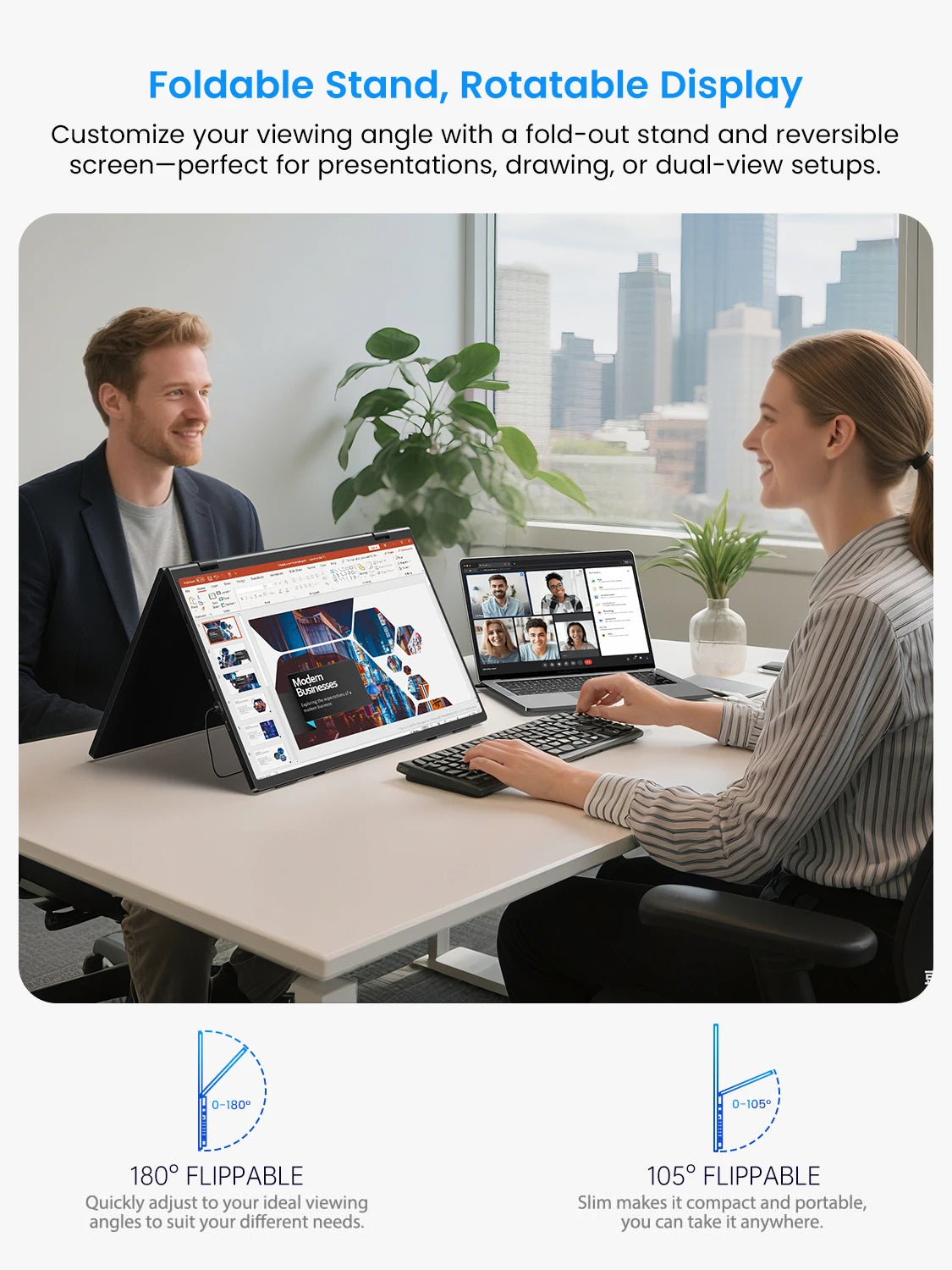 EVICIV Stacked Portable Monitor 15.6 Inch Dual Foldable Travel Display 1080P 100% sRGB USB-C HDMI Triple Laptop Screen Extender