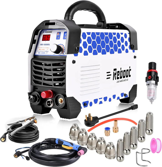 Reboot Plasma Cutter 60 Amp Pilot Arc Cutting Machine Non-Touch 1/2 inch (12mm) Clean Cut 3/4 inch (19mm) Severance Cut 110/220V