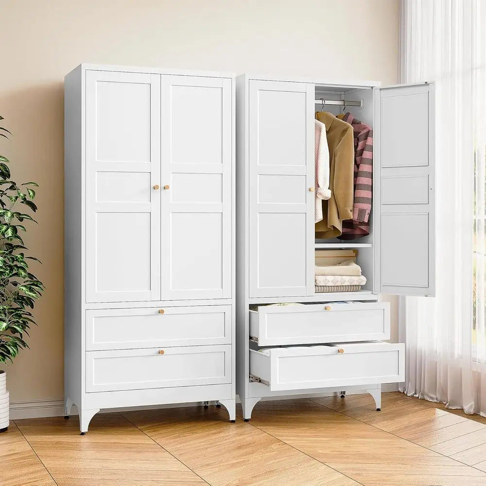 Metal Armoire Wardrobe Closet with 2 Ders 72'' Wardrobe Cabinet with Ders and Hanging Rail Metal Closet with Adjustable Shelves