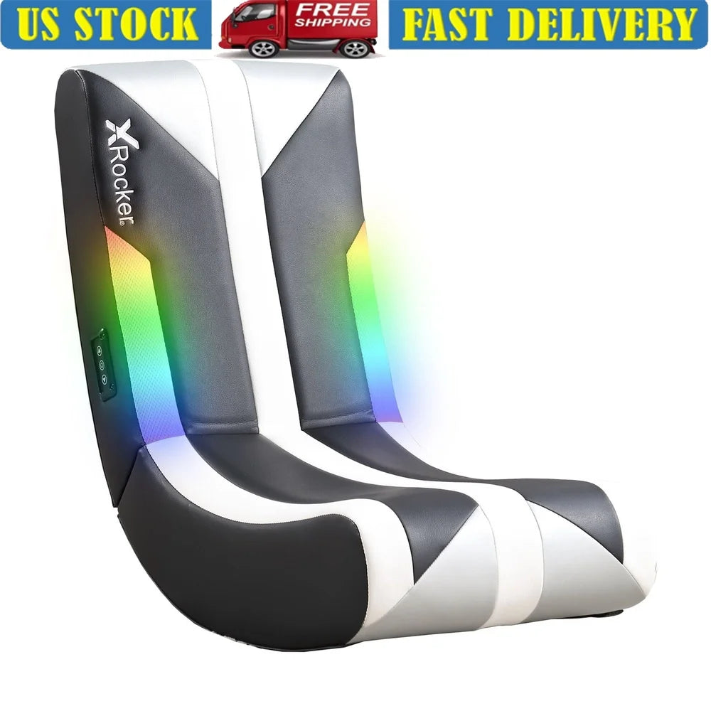 RGB Lighting Floor Rocker Gaming Chair Ergonomic Design Comfortable PU Leather Video Game Chair Hassle-Free Setup Kids