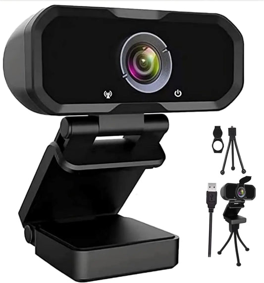 1080P HD USB Webcam with Microphone, Wide Angle, Tripod, Privacy Shutter for PC Laptop Desktop