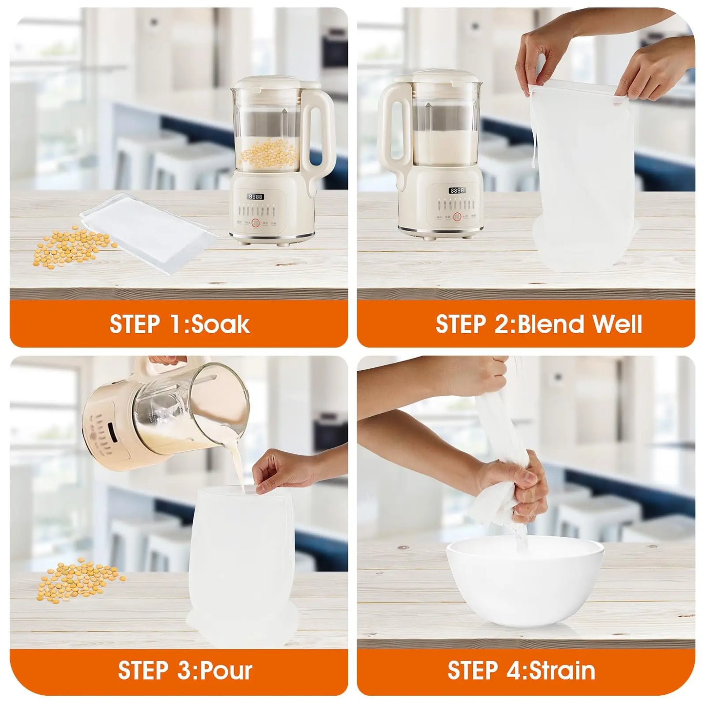 Cheese Cloth Bag For Food Straining, Reusable 100 Mesh Coffee Tofu Greek Yogurt Nut Milk Bag Strainer Juice Filter After Juicing