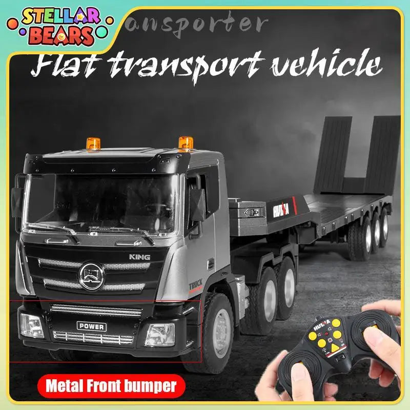 HUINA 1:24 Alloy Remote Control Semi-Hung Flat Truck with Lights 2.4G RC Engineering Trucks Model Boy Trailer Car Toys for Kids