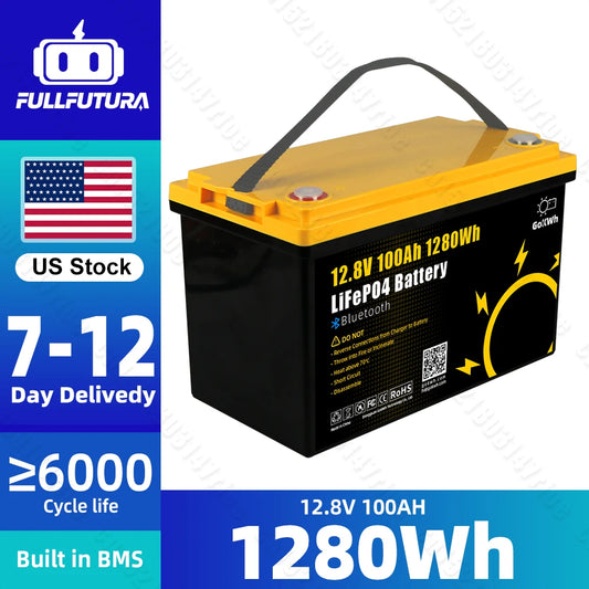Gokwh LiFePO4 Battery Pack 12V 100Ah with BT 12.8V 1280Wh Cell Built in 100A BMS For 24V 48V RV EV Camping Golf Cart Boat home