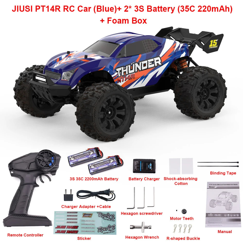 JIUSI PT14R MT14R 1/14 RC Car 4WD 80km/h Brushless 2.4G Remote Control Racing Car 3S 35C 2200mAh High Speed Off-road RC Truck