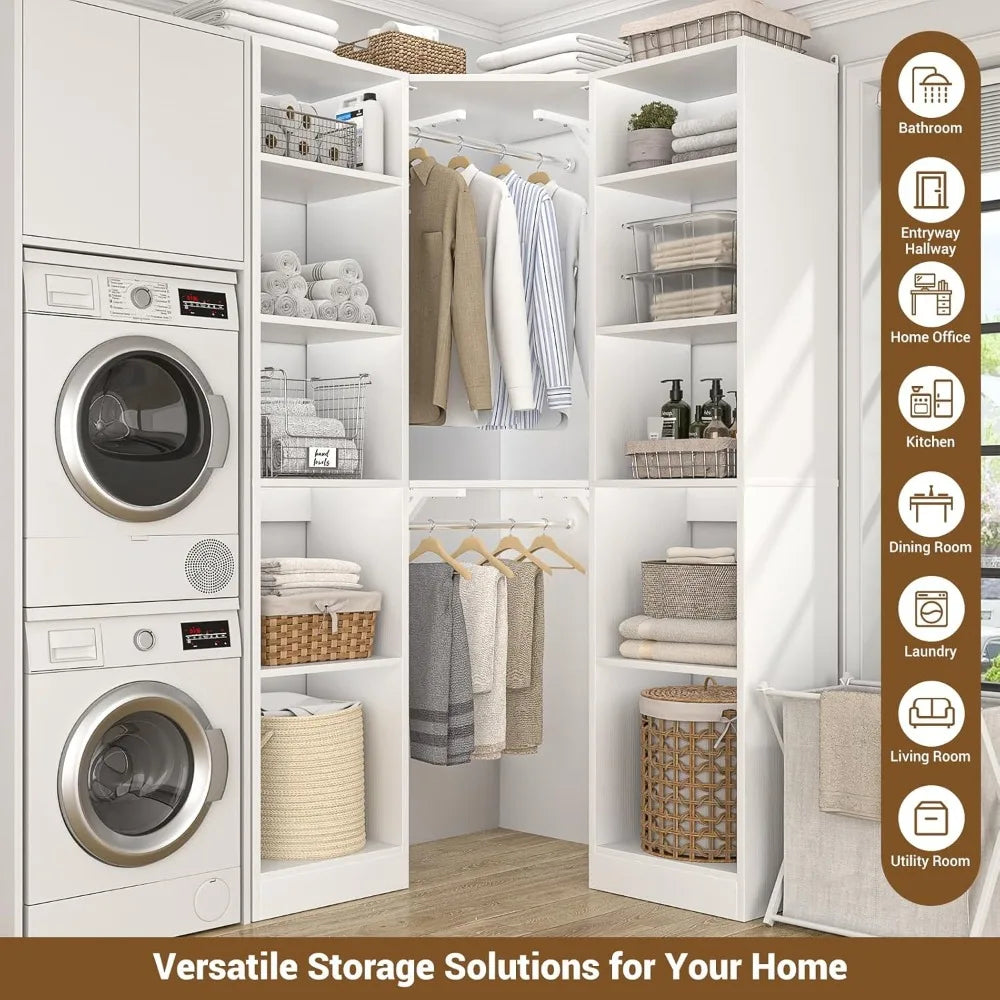 Versatile 6-Tier Walk-In Closet Organizer with 12 Shelves and 39.2 Hanging Rods for Maximum Storage Efficiency