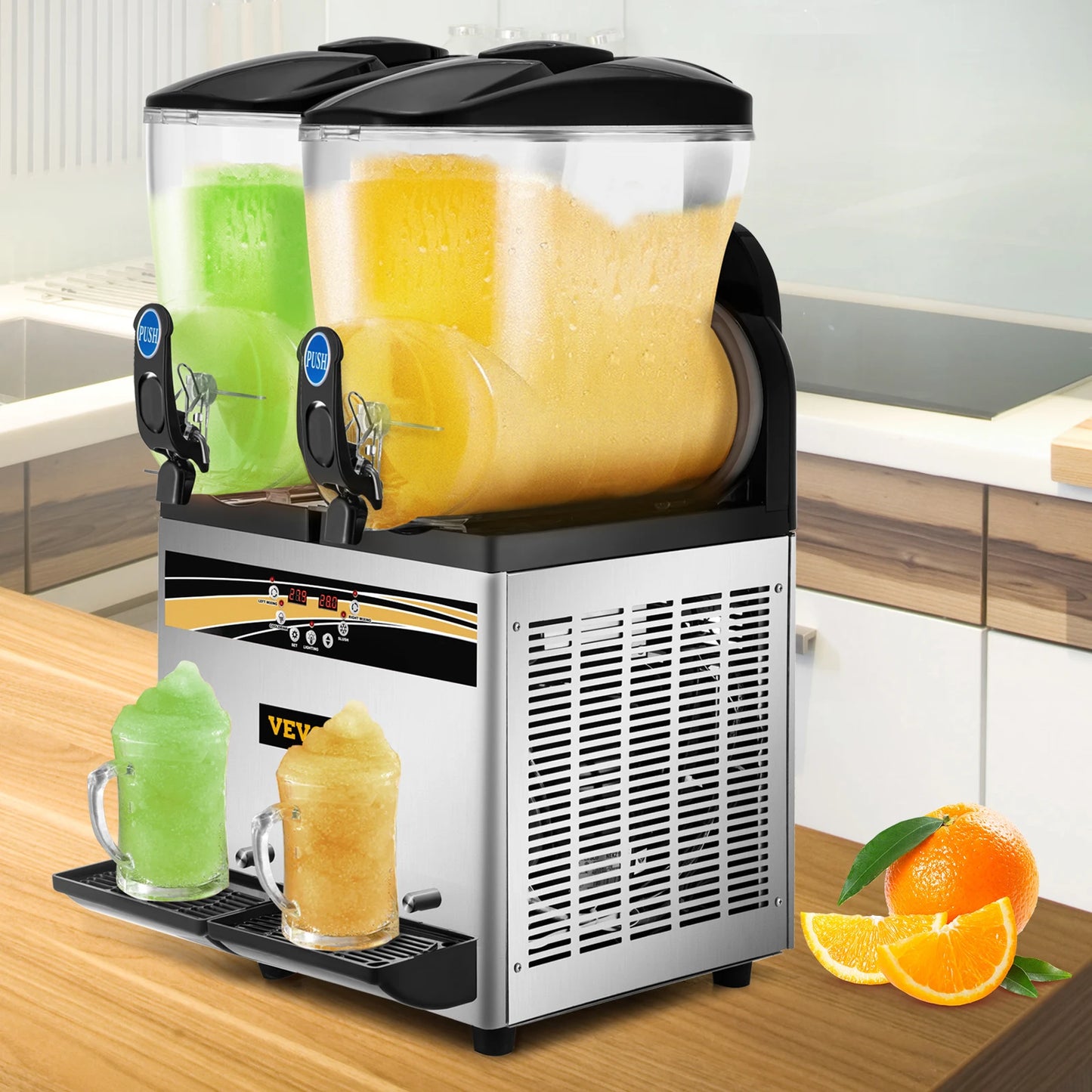 SucceBuy 2x15L Commercial Slushy Machine Tank Margarita Maker 1000W Stainless Steel Smoothie Frozen Drink Maker for Supermarkets