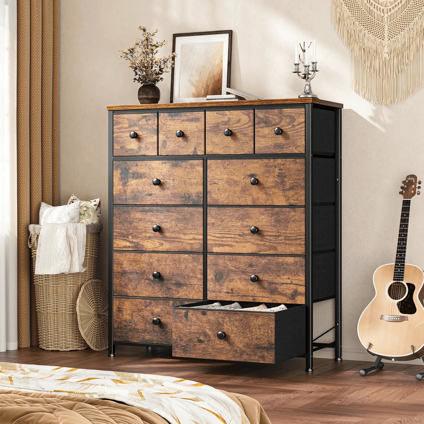 12-Drawer Tall Fabric Dresser – Metal Frame, Wood Top, Anti-Tip – 38.97"W – For Bedroom, Entryway, Living Room, Closet, Dorm