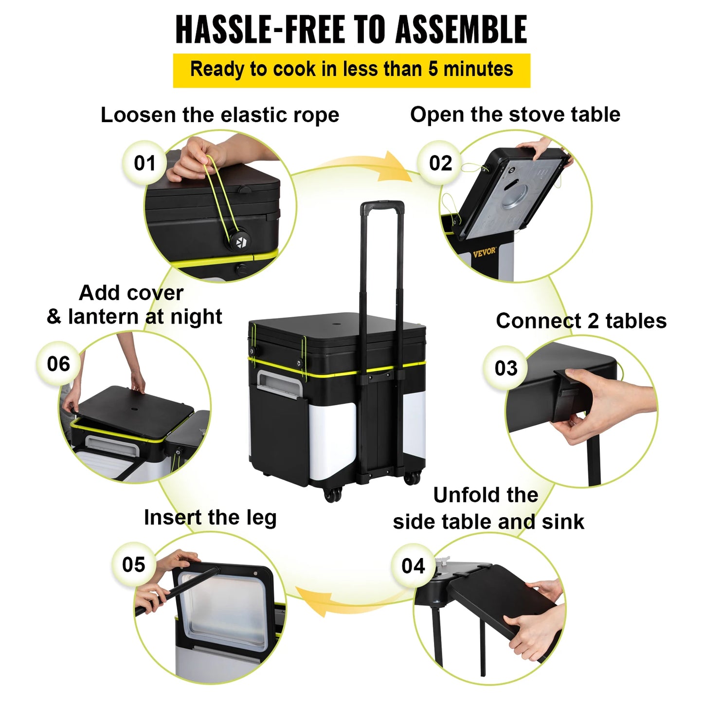 VEVOR Mobile Kitchen Portable Multifunctional Camp Box w/ Wheels All in One Integrated Camping Cooking Station Foldable Outdoor