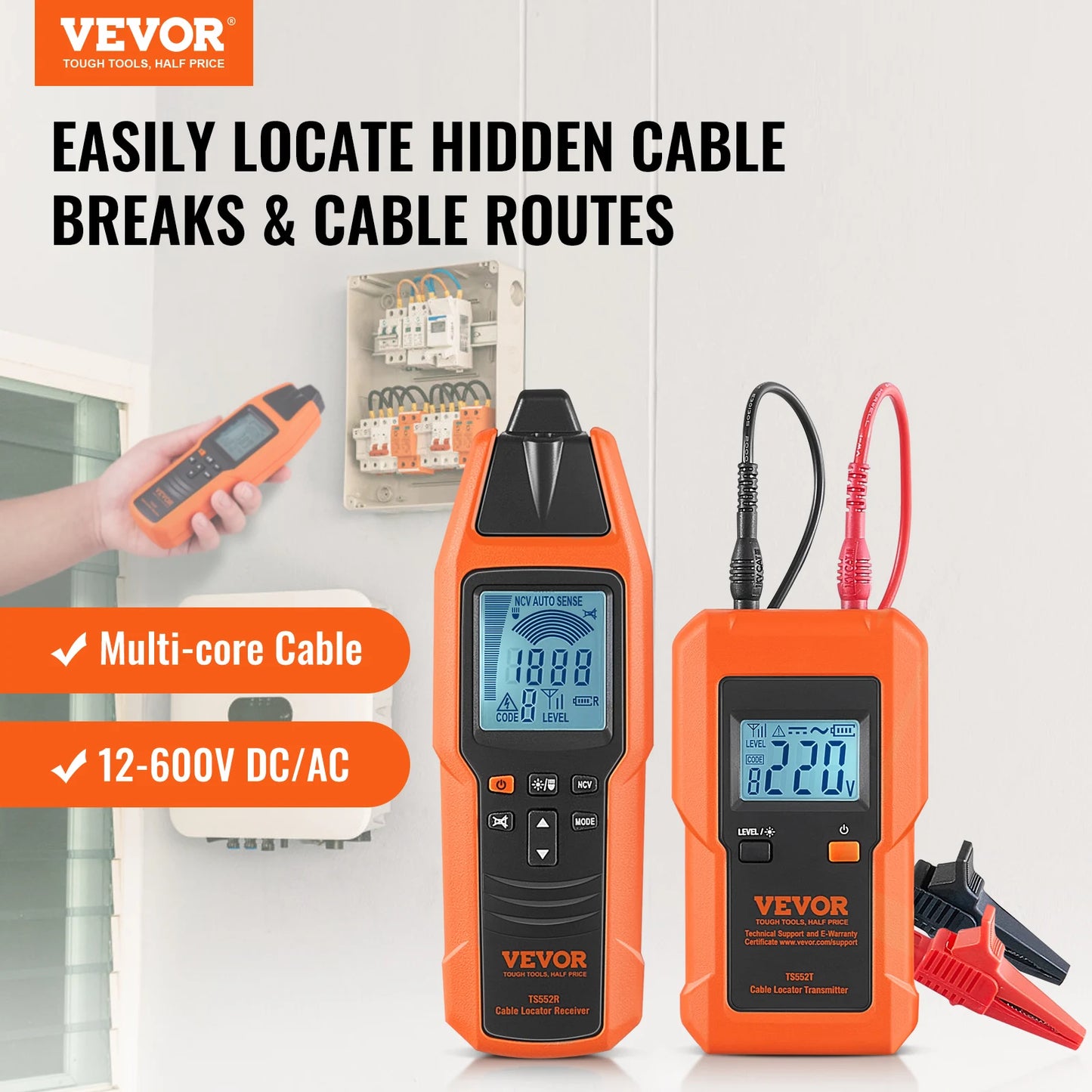 SucceBuy Subterranean Wire Tracker 3 FT Detection Depth Circuit & Line Break Locator 6561 FT Length for Electric Hidden Wires