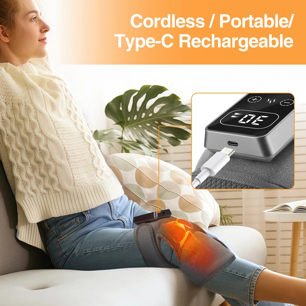 Rechargeable Heating Massage Knee Pads, 5 Levels Hot Compress and 3/5 Levels Vibration Knee Brace Support Knee Warmer