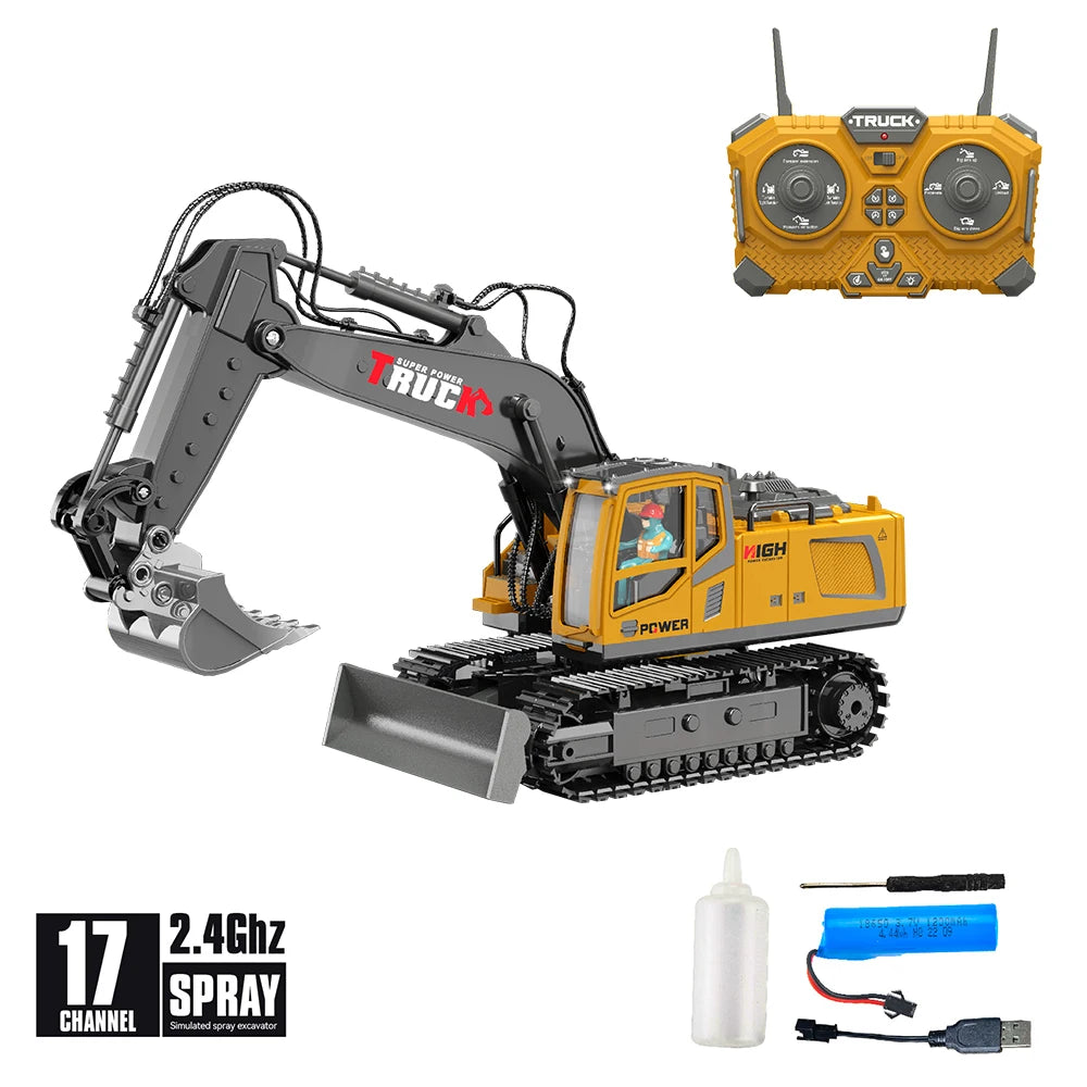 Alloy RC Excavator Trucks Toy Car Multifunction 17 Channel Remote Control Excavator Simulation Engineering Vehicle Children Toys
