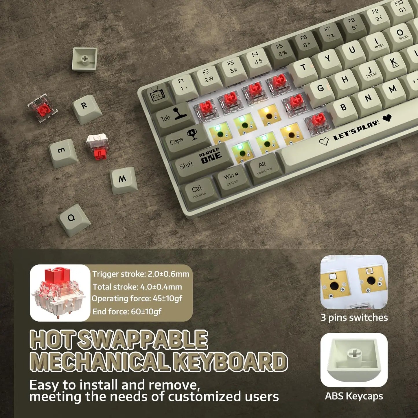 ATTACK SHARK AK680 60% Wired Mechanical Gaming Keyboard,Hot-Swappable,RGB Rainbow Backlit,UV Printing and EVA Sound Control