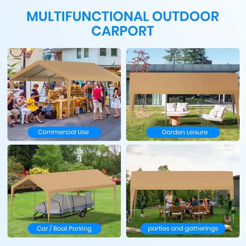 10x20 FT Heavy Duty Carport, Outdoor Portable Car Canopy Garage, Galvanized Steel Frame, UV-Resistant Waterproof PE Tarp