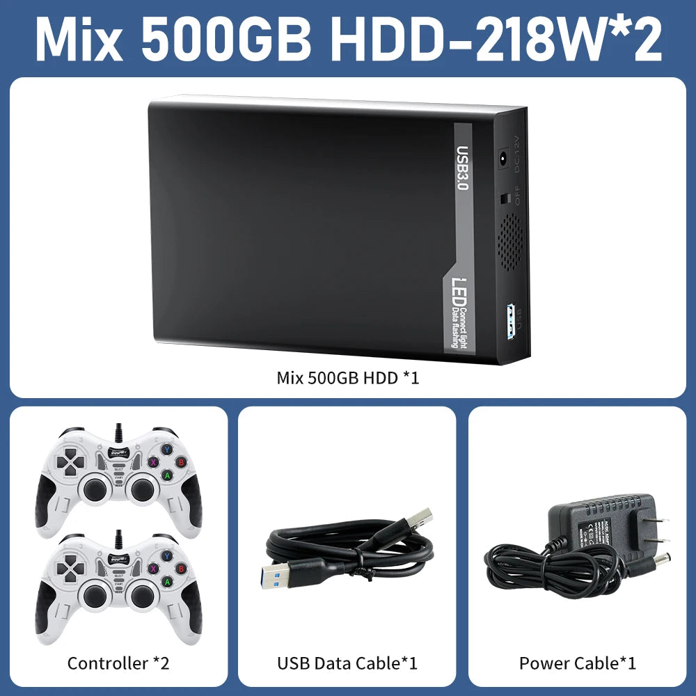 Mix 500GB Gaming HDD Retro Video Game Console Retrobat＆Playnite＆Launchbox OS for XBOX/PS3/PS2/Switch/Wii/WiiU with 38000+Games