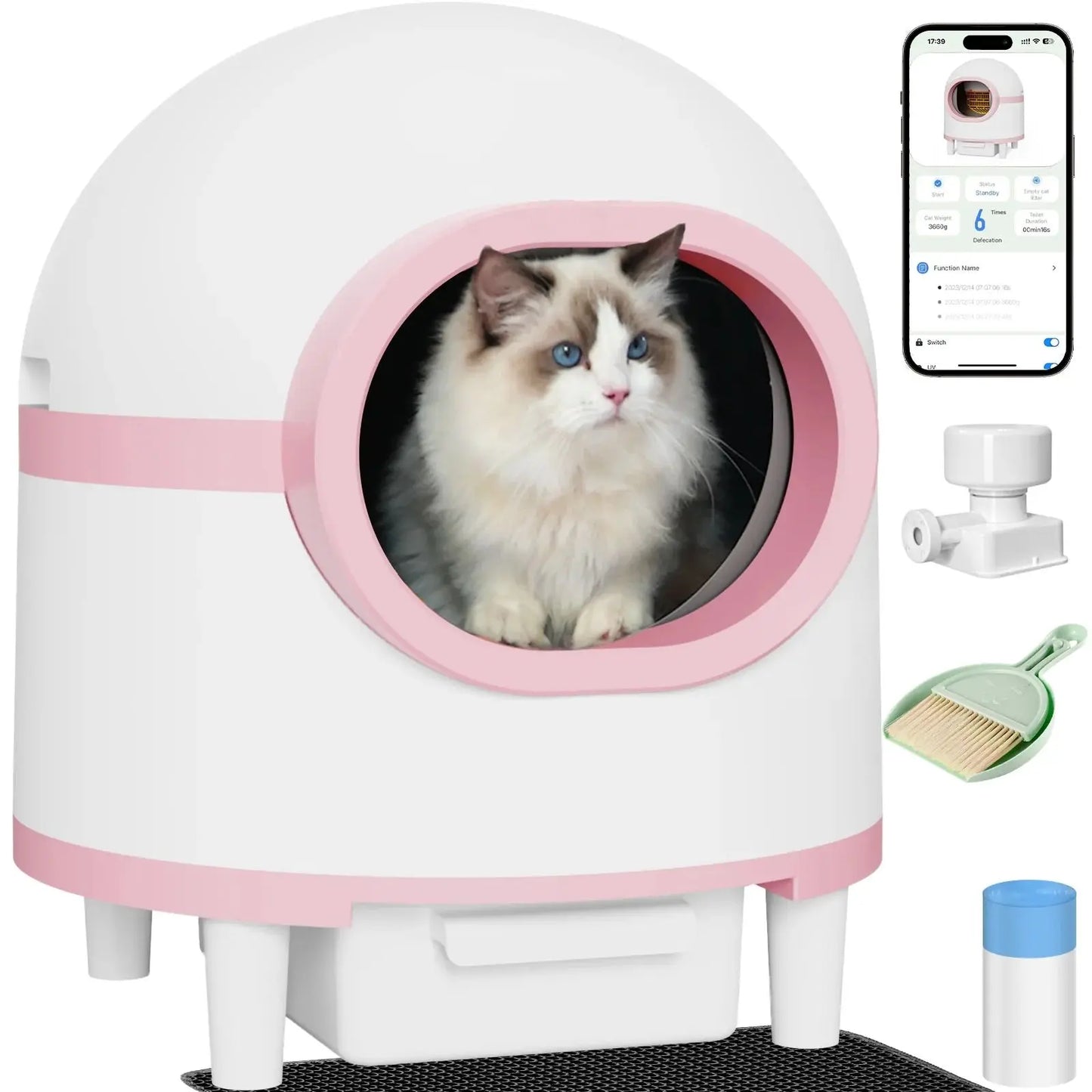 Self Cleaning Cat Litter Box For Multiple Cats, 80L Large Smart Automatic Cat Litter Box Wifi APP Control,  Safety Protection