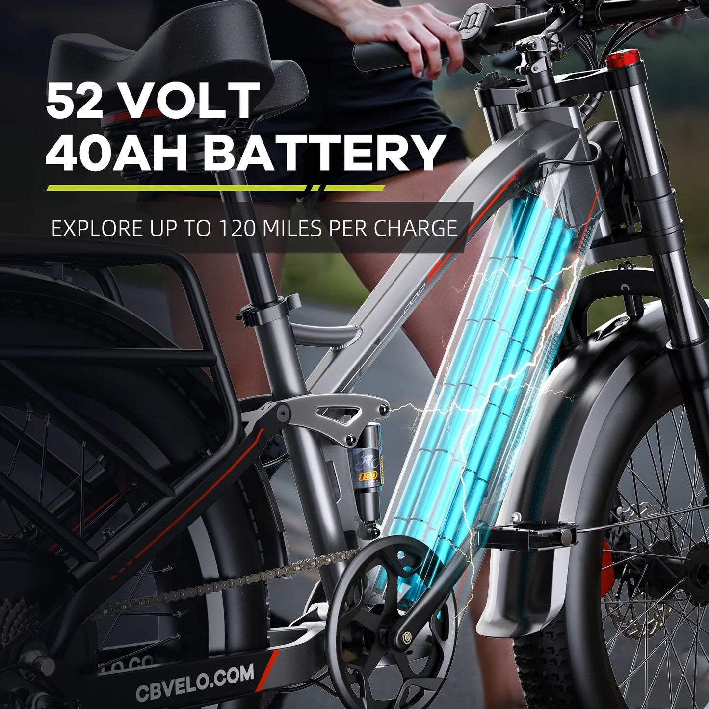 Cybervelo EK9 Strong 26" ebike for Adult,5000W Peak,up 150 Miles 52V 40Ah Battery,26"x4.0 Fat Tire ebike with one year warrenty
