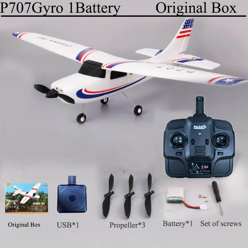 Park10 RC Airplane P707G 2.4G 3D/6G With Gyroscope 3Ch RC Airplane Fixed Wing Plane Outdoor Toys Drone RTF CESSNA 182 Plane Gift
