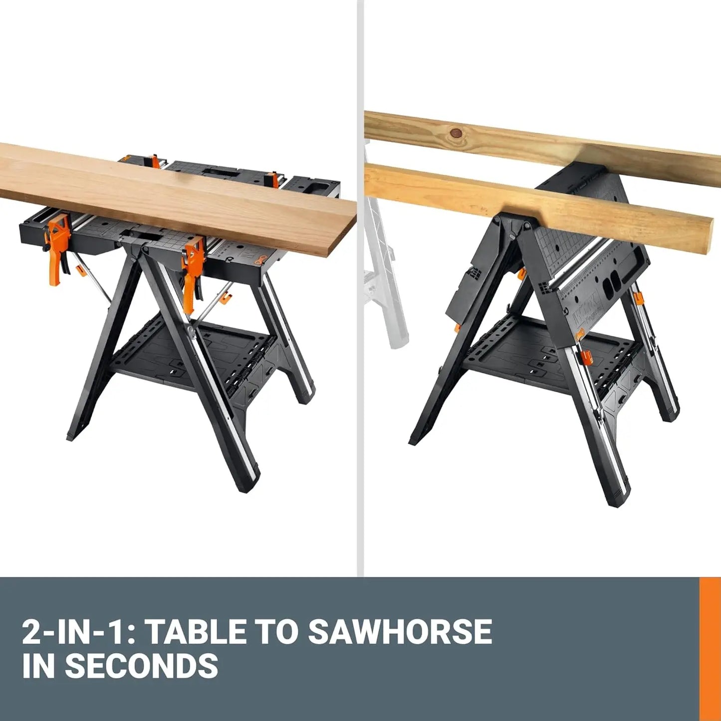 2-in-1 Folding Work Table & Sawhorse, Easy Setup Portable Workbench, 31" W x 25" D x 32" H Lightweight Worktable with