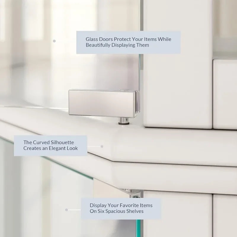 For girls Lighted 3-Side Glass Display Curio Cabinet with Tempered Glass Doors and Shelves,  Corner Storage Rack - White