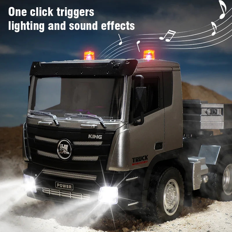 HUINA 1:24 Alloy Remote Control Semi-Hung Flat Truck with Lights 2.4G RC Engineering Trucks Model Boy Trailer Car Toys for Kids