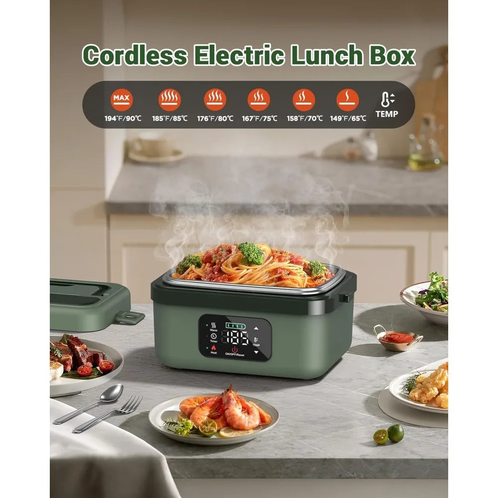 Best -Cordless Electric Lunch Box for Adults,16000mAh Rechargeable Self-Heating Lunch Box Food Warmer w/Timer&Adjustable Heating