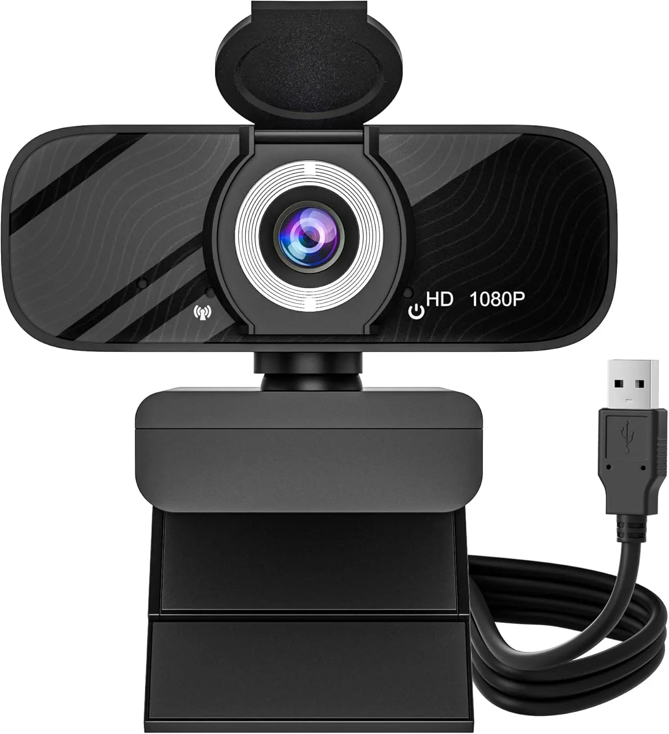 USB HD Webcam with Built-in Microphone, 1080P Video, Wide Angle, Privacy Cover, Rotatable Tripod for PC Laptop