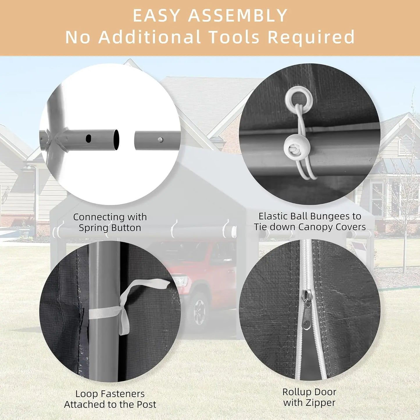 JY QAQA Carport, 12x20 FT Heavy Duty Carport with Roll-Up Window and Sandbags, Portable Garage with Removable Side Walls and