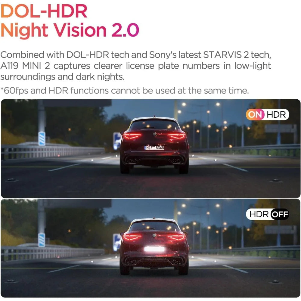 Dash Cam A119 Mini 2, STARVIS 2 Sensor, 2K 60fps/HDR 30fps Voice Control Car Dash Camera with 5GHz Wi-Fi GPS Fast  delivery