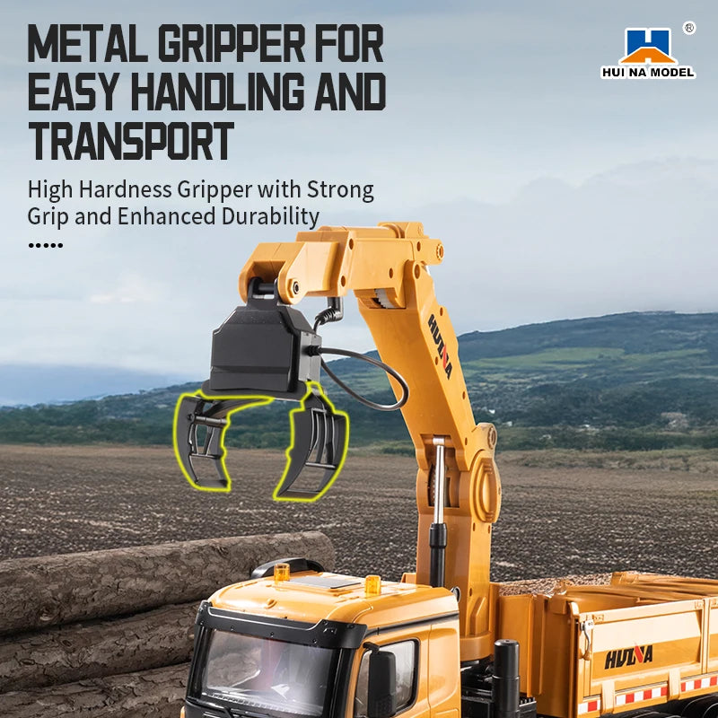 HUINA 1538 26-Channel 1:14 Alloy Remote Control Semi-Alloy Remote Control Vehicle Grab Wood Dump Truck Construction Toy