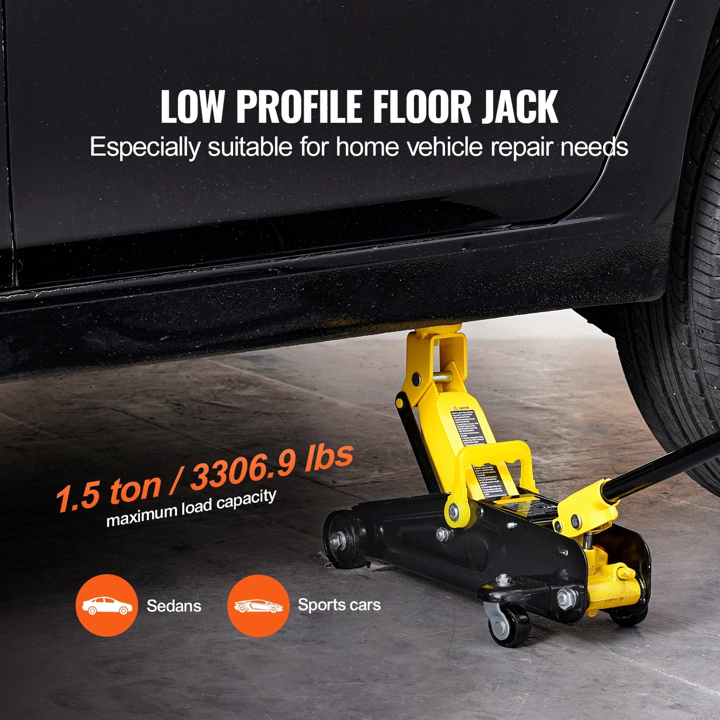 SucceBuy 1.5T Floor Jack Low Profile Heavy Duty Iron Hydraulic Racing Jack Hydraulic Car Jack with Single Piston Quick Lift Pump