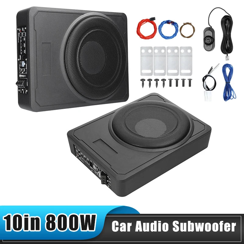 New Car Bass Box Audio Underseat Active Amplified Subwoofer Bass Slim Amplifier Bass High Power Speaker 12V 800W 10inch