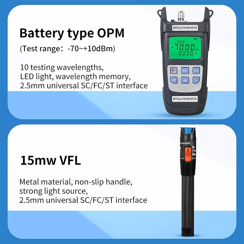 Fiber Optic Tool Kit With S-6C Fiber Cleaver Optical power meter(OPM) 15mW Visual fault locator(VFL) Fiber Stripper FTTH Tools