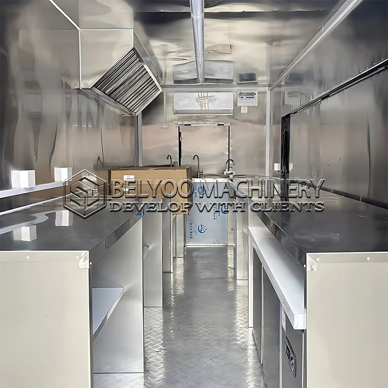 Belyoo BBQ Concession Trailer Fully Equipped Mobile Coffee Bar Shop Fast Food Trailer Food Truck Manufacturer With Full Kitchen