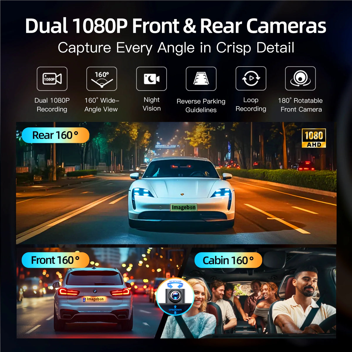 Imagebon 11.4" Android 14 Dashcam WiFi 8 Core 4+64G CarPlay & Android Auto 1080P Dual Recording GPS Navigation Google Play Youtube Car DVR Screen