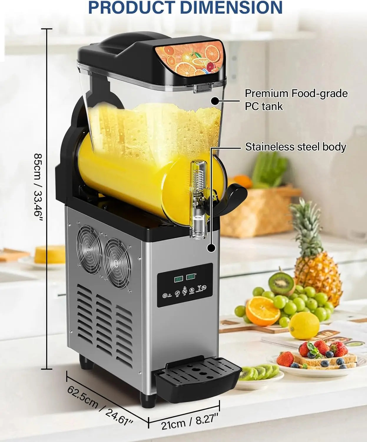 Commercial Slushy Machine, 15L/3.96 Gallon Margarita Machine, 450W Stainless Steel Smoothie Frozen Drink Maker, Self-Cleaning