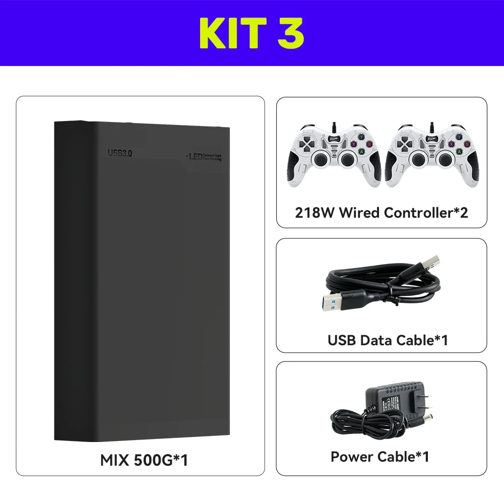 Hyper Base MIX 500G Retro Gaming Hard Drive Disk Game Console for PS3/PS2/SWITCH/XBOX/PS1/N64/DC/WII/WIIU 38293 Games for WIN PC