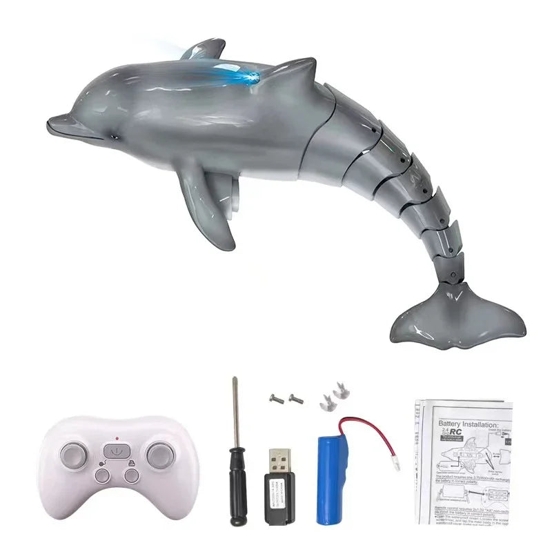 Rc Animal 2.4G Remote Control Dolphin with Light Biomimetic Electric Water Toys for Pool Waterproof Radio-Control Boat Kids Gift