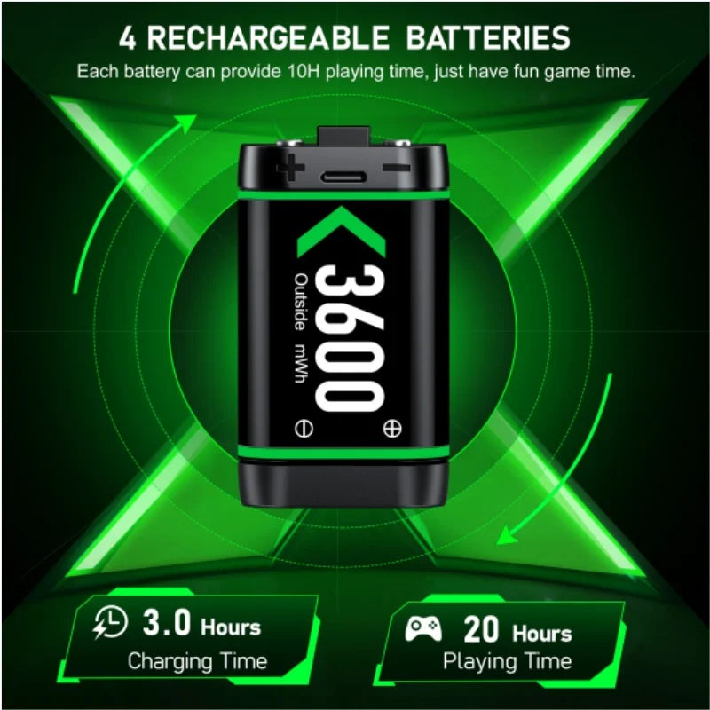 Rechargeable Battery for Xbox One Controller 4 x 3600mWh Battery for Xbox One/Xbox Series X/S Charging Accessories  ﻿