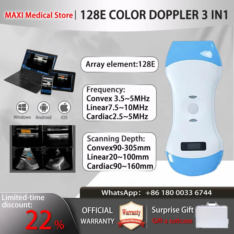 Portable Wireless Ultrasound Probe scanner machine WIFI ultrasound scanner Machine support iOS Android Windows free suitcase