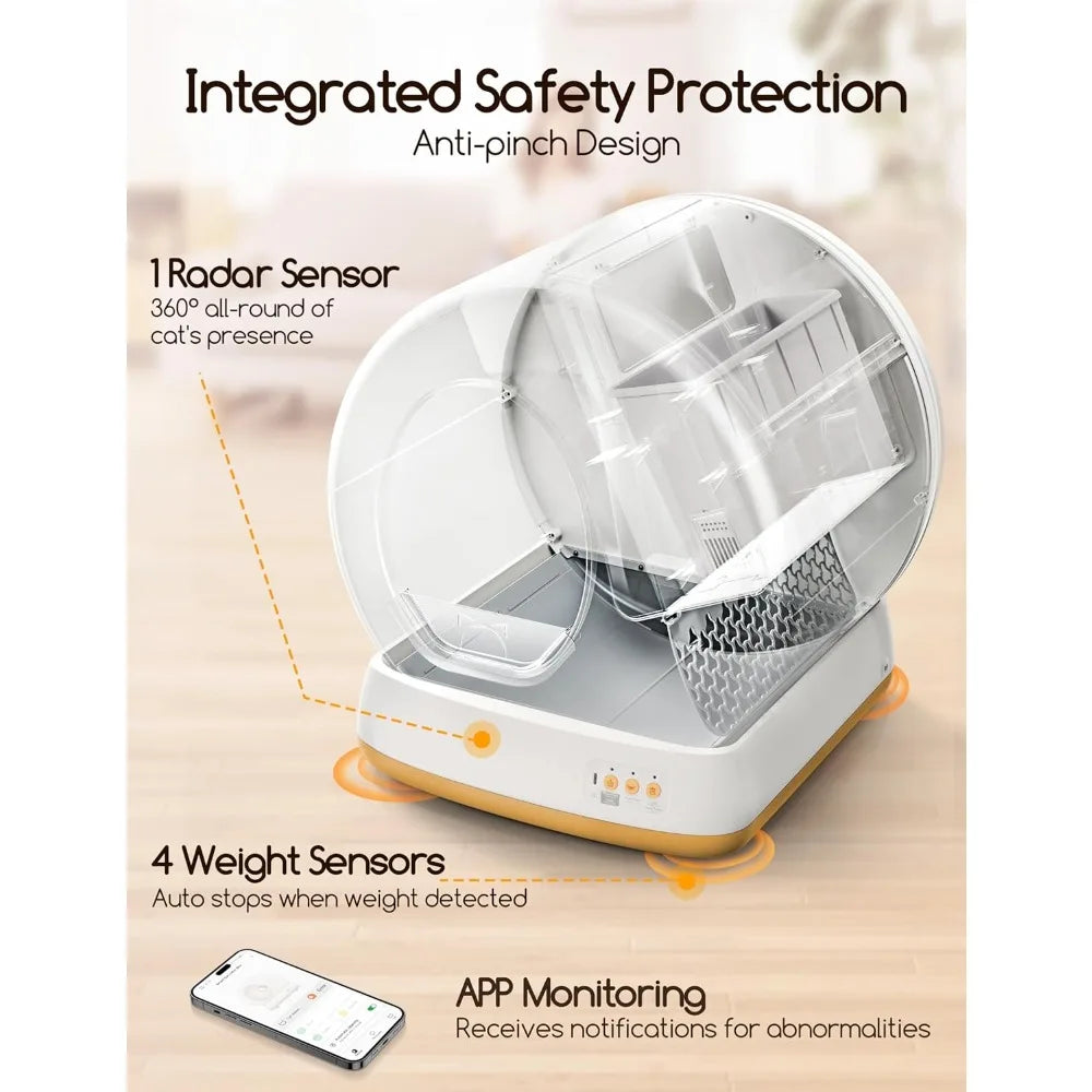 Self-Cleaning Cat Litter Box, Advanced Safety System Automatic Cat Litter Box Perfect for Multi Cats,