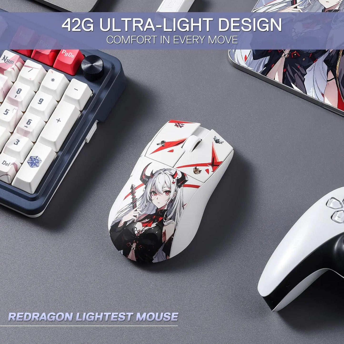 Redragon M916AK PRO 3-Mode Anime 42G Ultra-Light 26K DPI Full Programmable Buttons Gaming Mouse